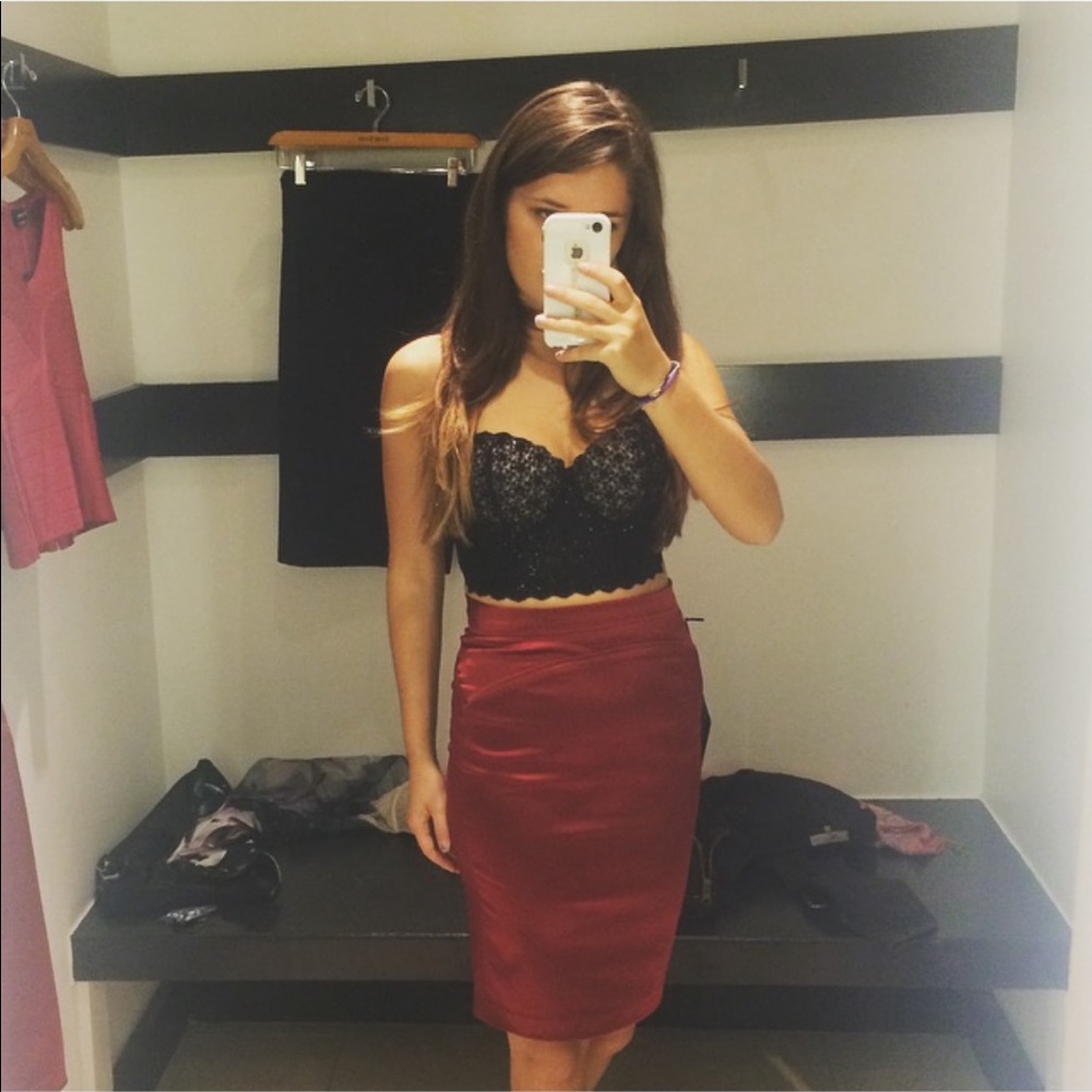 Bebe - Red silk pencil skirt